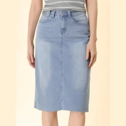 Allegra K Women's Casual Jean Skirt High Waist Back Vent Short Denim Skirts