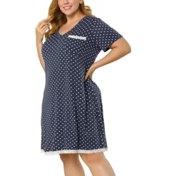 Agnes Orinda Womens Plus Size V Neck Polka Dots Short Sleeve Sleepwear Pajamas Nightgown -Women Sale Shop GUEST 7cf6d1f5 e4ed 43c9 8efc cd2dd5817c84