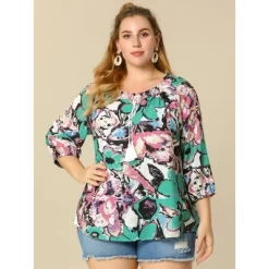 Agnes Orinda Women's Plus Size 3/4 Sleeves Self Tie Neck Floral Blouse 12 Agnes Orinda Women's Plus Size 3/4 Sleeves Self Tie Neck Floral Blouse -Women Sale Shop GUEST 7e3ecf4f a6de 49d2 9333 98bb8a36d781