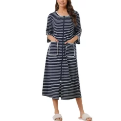 Cheibear Women's Zip Front Robe 3/4 Sleeve Striped Long Bathrobe Dress Pajama -Women Sale Shop GUEST 7ff658f9 d7db 4d55 bbcb f42dd21d4132