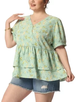 Agnes Orinda Women's Plus Size Blouse Floral Layered Flare Hem Casual Peplum Tops -Women Sale Shop GUEST 80341025 2a6d 479a 9cbb 0778b4b16730