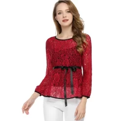 Allegra K Women's Semi-Sheer Elegant Tie Waist Long Sleeve Top Floral Lace Peplum Blouses 23 Allegra K Women's Semi-Sheer Elegant Tie Waist Long Sleeve Top Floral Lace Peplum Blouses -Women Sale Shop GUEST 80898bc1 da0e 49d0 b485 83b2c7f07796