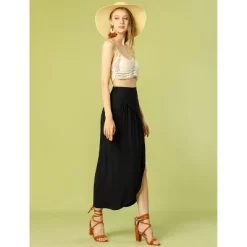 Allegra K Women's Skirt Split Ruched High Waist Summer Beach Maxi Skirts -Women Sale Shop GUEST 8316d25e f088 4c8f bb37 0cbc419319c3