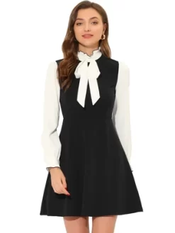 Allegra K Women's Elegant Contrast Ruffle Stand Collar Bow Tie Puff Sleeve Office Dress -Women Sale Shop GUEST 846017d9 0cce 4cf0 8555 81608e88c71e