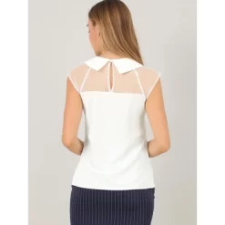 Allegra K Women's Mesh Semi Sheer Work Office Top Peter Pan Collar Shirt -Women Sale Shop GUEST 847be6f5 3ca5 4486 9317 3e6e540a988a