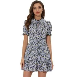 Allegra K Women's Summer Chiffon Dress Ruffle Tie Neck Puff Short Sleeve Floral Dress -Women Sale Shop GUEST 84e899e8 15d9 427c 9848 2d105c41b45c