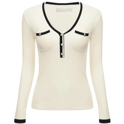 Hobemty Women's Contrast Color V Neck Long Sleeve Fitted Ribbed Tops 6 Hobemty Women's Contrast Color V Neck Long Sleeve Fitted Ribbed Tops - Image 4