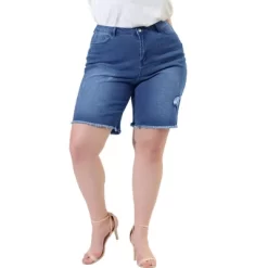 Agnes Orinda Women's Plus Size Denim Shorts Mid Rise Ripped Frayed Bermuda Jean Shorts -Women Sale Shop GUEST 859ff9ac 6718 4b0e ae6d b7e17402d02d