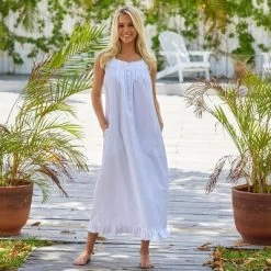 Women's Cotton Victorian Nightgown With Pockets, Clara Sleeveless Lace Trimmed Button Up Long Vintage Night Dress Gown -Women Sale Shop GUEST 8718012b ef9d 45fe aca6 82518ae5df87