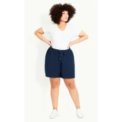 Women's Plus Size Linen Blend Short - Navy | EVANS -Women Sale Shop GUEST 87d86401 f30e 4e51 a3f1 45ab1ab3ab77