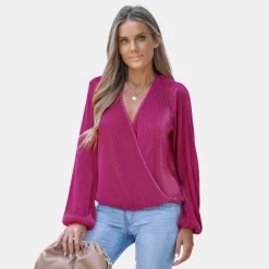 Women's Long Sleeve Surplice Neck Peasant Sleeve Top - Cupshe -Women Sale Shop GUEST 89c80f06 6e2e 4930 9cfa 03554d77e121