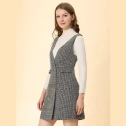 Allegra K Women's Elegant Vintage Button Front V Neck Plaid Tweed Overalls Pinafore Skirts -Women Sale Shop GUEST 89f2002d bc09 46a3 b55e ed2abd4ff9a7