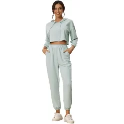 Cheibear Womens 2 Piece Outfits Sweatsuit Outfits Hooded Crop Sweatshirt And Jogger Tracksuit Set -Women Sale Shop GUEST 8a2fd6a7 cc24 46bc 85d4 c78e0b20d08b