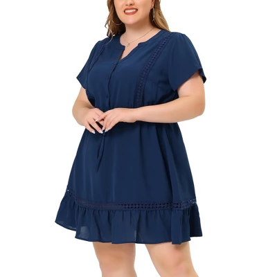 Agnes Orinda Women's Plus Size Elegant Short Sleeve Tie Waist Ruffle Hem At Kness Dresses 9 Agnes Orinda Women's Plus Size Elegant Short Sleeve Tie Waist Ruffle Hem At Kness Dresses - Image 7