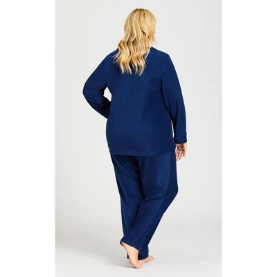 Women's Plus Size Button Fleece Top - Navy | AVENUE 5 Women's Plus Size Button Fleece Top - Navy | AVENUE - Image 3