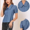 Allegra K Women's Chambray Peter Pan Collar Puff Sleeve Vintage Blouse -Women Sale Shop GUEST 8d56405a 2369 43d4 afb0 da94d43672c1