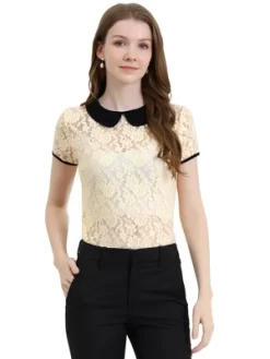 Allegra K Women's Contrast Peter Pan Collar Blouse Short Sleeve Sheer Lace Top -Women Sale Shop GUEST 8d763f4b 6667 4773 89e6 921a3218e9e9