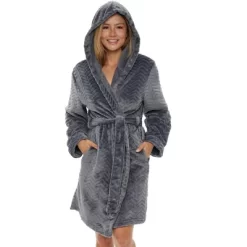 Women's Warm Soft Plush Fleece Bathrobe With Hood, Knee Length Hooded Robe, Chevrons -Women Sale Shop GUEST 8dde6fe9 0ca6 4ad9 b12c 37ed32e8835e