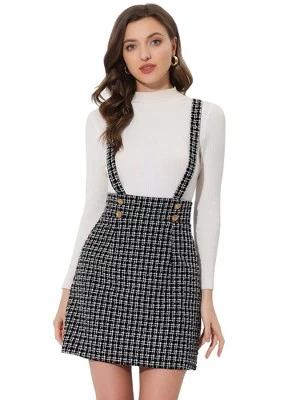 Allegra K Women's Vintage Plaid Strap Braces Tweed Mini Suspender Skirt 8 Allegra K Women's Vintage Plaid Strap Braces Tweed Mini Suspender Skirt - Image 6