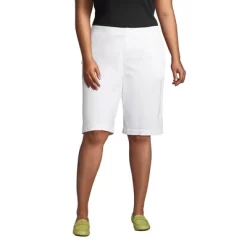 Lands' End Women's Plus Size Mid Rise Elastic Waist Pull On 12" Knockabout Chino Bermuda Shorts -Women Sale Shop GUEST 9095c6c4 444f 47fa ba10 307d81cf0e71