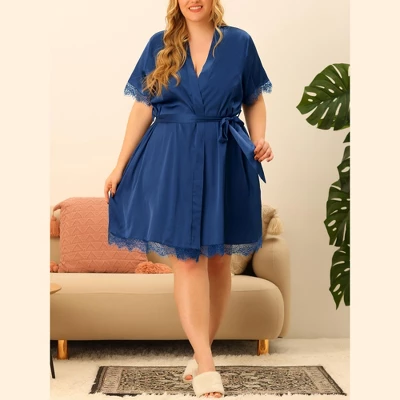 Agnes Orinda Women's Plus Size Satin Side Pocket Lace Trim Pajamas Robes 3 Agnes Orinda Women's Plus Size Satin Side Pocket Lace Trim Pajamas Robes