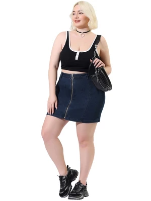 Agnes Orinda Women's Plus Size Denim Zip Up Front Mini Jean Skirts 4 Agnes Orinda Women's Plus Size Denim Zip Up Front Mini Jean Skirts - Image 2