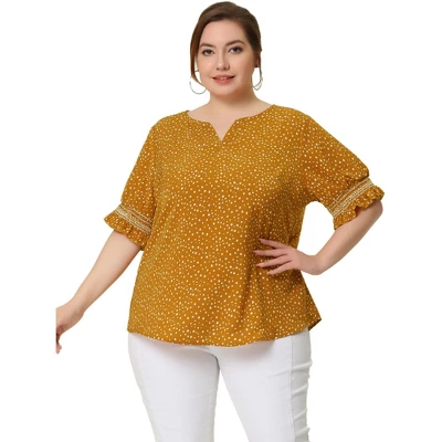 Agnes Orinda Women's Plus Size Pin Dots Smocked Floral Boho Blouses 12 Agnes Orinda Women's Plus Size Pin Dots Smocked Floral Boho Blouses - Image 10