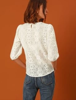 Allegra K Women's Vintage Round Neck Elbow Sleeve Semi Sheer Lace Blouse -Women Sale Shop GUEST 91e554df df74 4201 9588 ae4549fb23ef