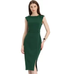 Allegra K Women's Round Neck Sheath Dress Slim Fit Sleeveless Split Work Pencil Dresses -Women Sale Shop GUEST 91fee4ff a2f9 42a4 930d 700f4bc461fd