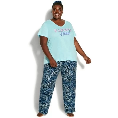 Women's Plus Size Print 3 Piece Sleep Set - Blue | AVENUE 9 Women's Plus Size Print 3 Piece Sleep Set - Blue | AVENUE - Image 7