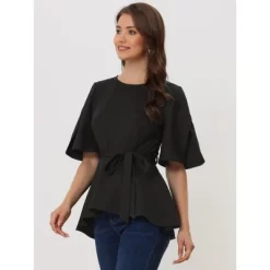 Allegra K Women's Split Half Sleeve Crew Neck Belted Casual Peplum Blouses -Women Sale Shop GUEST 9277c37c 03ba 44ce bff4 056340005ec0