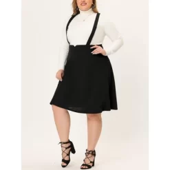 Agnes Orinda Plus Size Suspender Skirt For Women Detachable Strap A-Line Skirts