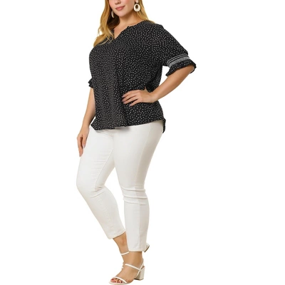 Agnes Orinda Women's Plus Size Pin Dots Smocked Floral Boho Blouses 3 Agnes Orinda Women's Plus Size Pin Dots Smocked Floral Boho Blouses