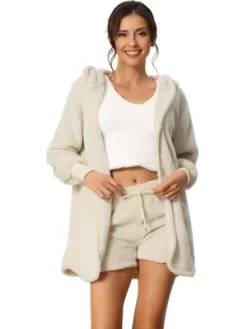 Cheibear Womens Fuzzy Fleece 3 Piece Outfits Pajamas Soft Coat Jacket And Crop Top With Shorts Lounge Set -Women Sale Shop GUEST 9462a45b e80c 4e3e ad35 4fdcb3b3c641