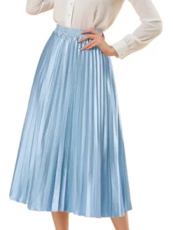 Allegra K Women's Party Elastic Waist Metallic Shiny Accordion Pleated Midi Skirt -Women Sale Shop GUEST 947e8b30 effa 48f7 9289 368f9872f142