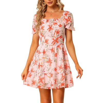 Allegra K Women's Floral Print Square Neck High Waist Summer Mini Dress 8 Allegra K Women's Floral Print Square Neck High Waist Summer Mini Dress - Image 6
