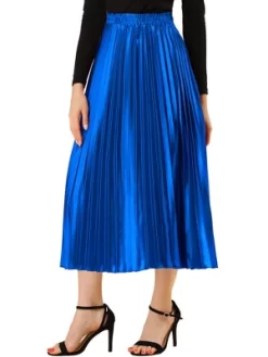 Allegra K Women's Party Elastic Waist Metallic Shiny Accordion Pleated Midi Skirt -Women Sale Shop GUEST 965829d2 cce8 482b b1a5 167e1747f24f
