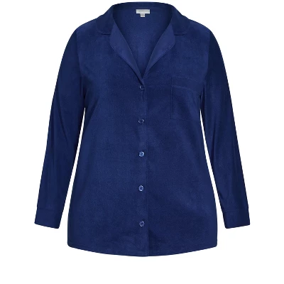 Women's Plus Size Button Fleece Top - Navy | AVENUE 6 Women's Plus Size Button Fleece Top - Navy | AVENUE - Image 4