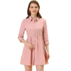 Allegra K Women's 3/4 Sleeve Button Front Flare Mini Shirt Dress -Women Sale Shop GUEST 98b5c2e5 ca7c 47ec 9678 f204499af770