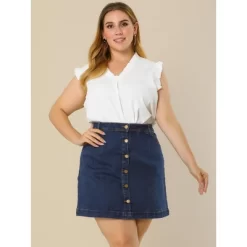 Agnes Orinda Women's Plus Size Denim Button Side Pocket Casual Jean A-Line Mini Skirt -Women Sale Shop GUEST 98d2ad59 c9b4 4420 b878 306922cdcecf
