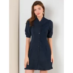 Allegra K Women's Button Down Ruffle Neck Tie Waist Belted Shirt Dress -Women Sale Shop GUEST 99935602 9857 4ec5 83f7 0b12d4fe0d87