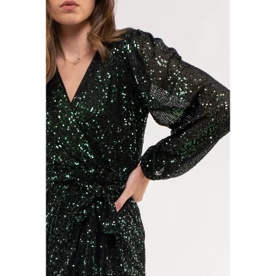 August Sky Women's Sequin Faux Wrap Midi Dress 5 August Sky Women's Sequin Faux Wrap Midi Dress - Image 3
