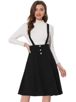 Allegra K Women's High Waist Solid Color Button Decor Flared Midi Suspender Skirt -Women Sale Shop GUEST 9b1ae07b 0ab8 482c 81e1 27d3e963d471
