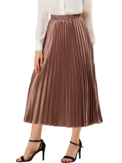 Allegra K Women's Party Elastic Waist Metallic Shiny Accordion Pleated Midi Skirt -Women Sale Shop GUEST 9db666fd 020c 4fc3 b577 f120e154d33d