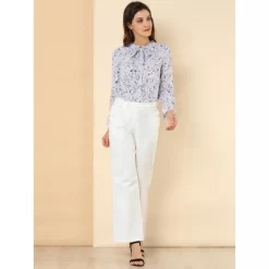 Allegra K Women's Vintage Floral Tie Neck Long Sleeve Ruffled Collar Peasant Blouse