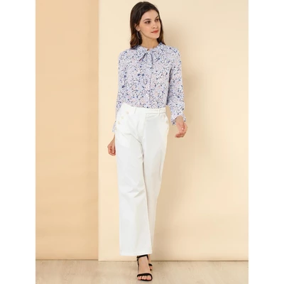 Allegra K Women's Vintage Floral Tie Neck Long Sleeve Ruffled Collar Peasant Blouse 3 Allegra K Women's Vintage Floral Tie Neck Long Sleeve Ruffled Collar Peasant Blouse