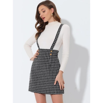 Allegra K Women's Vintage Plaid Strap Braces Tweed Mini Suspender Skirt 3 Allegra K Women's Vintage Plaid Strap Braces Tweed Mini Suspender Skirt