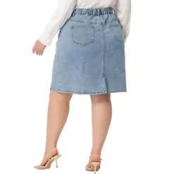 Agnes Orinda Women's Plus Size Denim Classic Slash Pocket Elastic Waist Pencil Back Slit Jeans Skirts -Women Sale Shop GUEST a04be754 440b 4299 9986 2beaa4ba3512