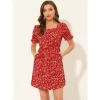 Allegra K Women's Causal Square Neck Elastic Waist Pocket Mini Floral Puff Sleeve Dress -Women Sale Shop GUEST a3668332 e157 442d a69c 823cc4c2fc71