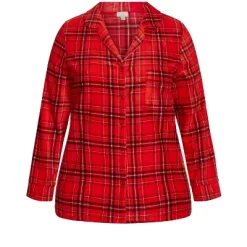 Women's Plus Size Fleece Check Sleep Top - Red | AVENUE -Women Sale Shop GUEST a39045c2 7533 4dee a5c3 76e3aaf59090